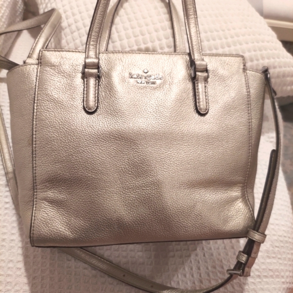 Kate Spade Pebble Leather Silver/light gold Metallic Crossbody/Top Handle Bag